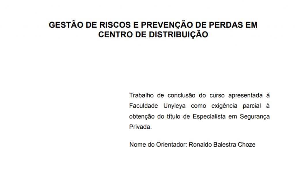 TCC | Gestão de Riscos e prevenção de perdas em Centro de Distribuição